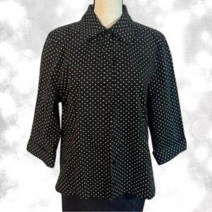 Vintage Style Office Aesthetic Polka Dot Collar Button Up Top